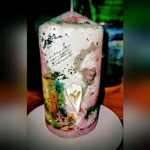 Pilars candle "sending Peonies" Decorative Candles Silver accent 5" tall 3.5" d